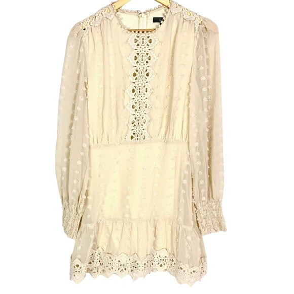 Lulu's Lust or Love Cream Embroidered Crochet Lace Dress M Flowy Boho - Picture 2 of 12